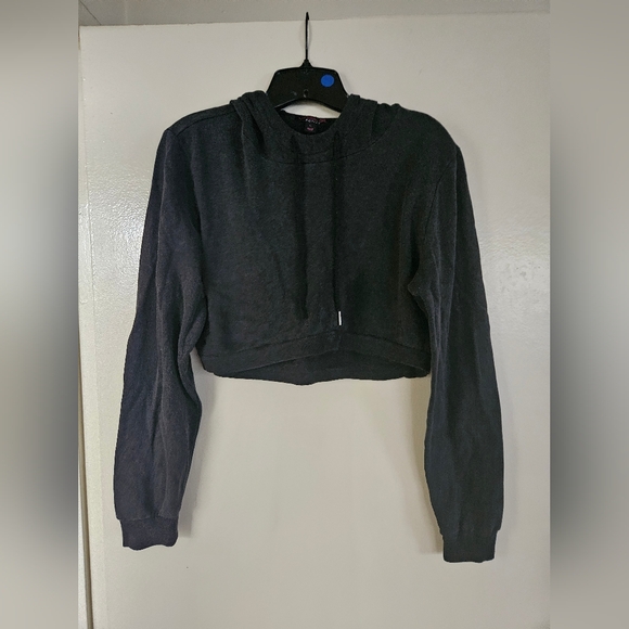 Material Girl Tops - Material Girl Active Juniors Cropped Hoodie - Dark Gray - Size L